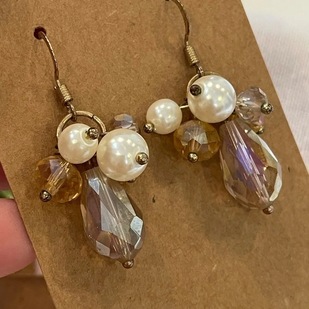 💐5/25 3 pair lot bundle vintage shell glass bead faux pearl dangle drop earring